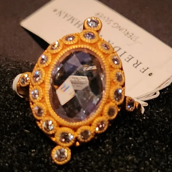 Gold-Tone Statement Ring with Clear Faceted Center Stone - Picture 10 of 10